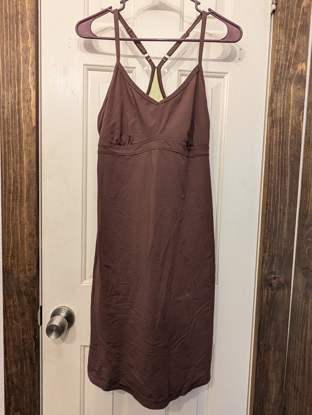 Women's Brown Lined Swim Tank Dress Size Medium Athletic Summer Spaghetti Strap